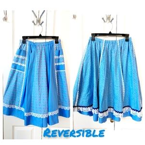 Vintage Reversible Blue Calico Skirt‎ One Size Carefree Fashions Theater Costume